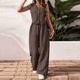 thumbnail image 2 of CIENVNSTG 2 Piece Sets for Women Dressy Summer Korean Fashion Button V Neck Crop Vest Blazer Wide Leg Pants Suit Linen Cotton Matching Work Office Outfits Brown XL, 2 of 5