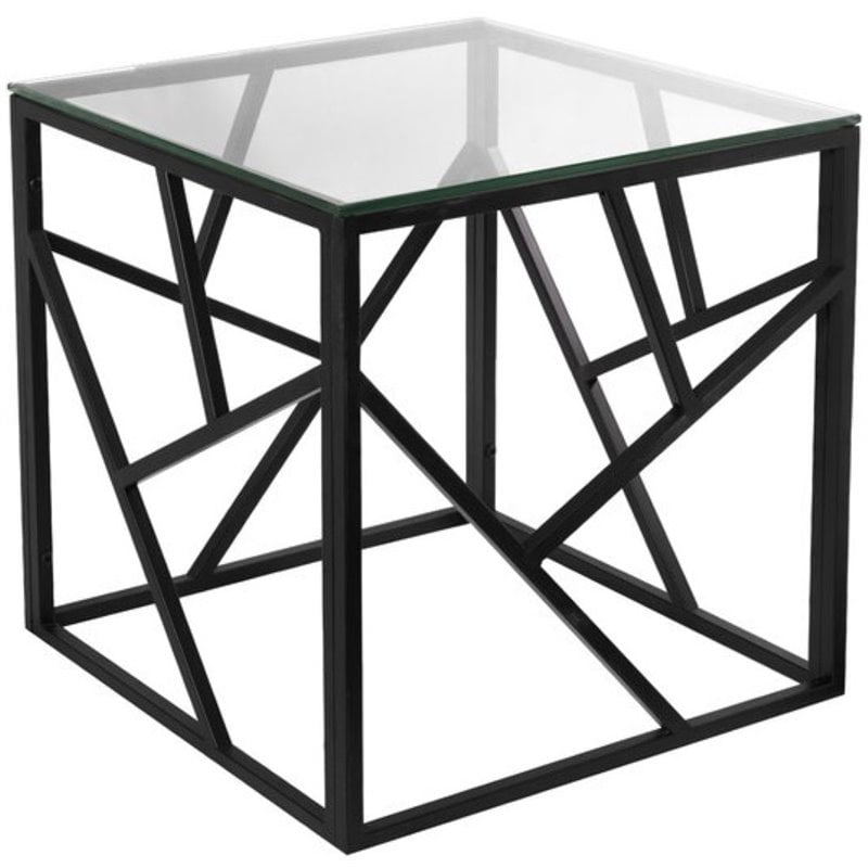 Uptown Club Alma Transitional Square Glass Top Metal End Table in Black