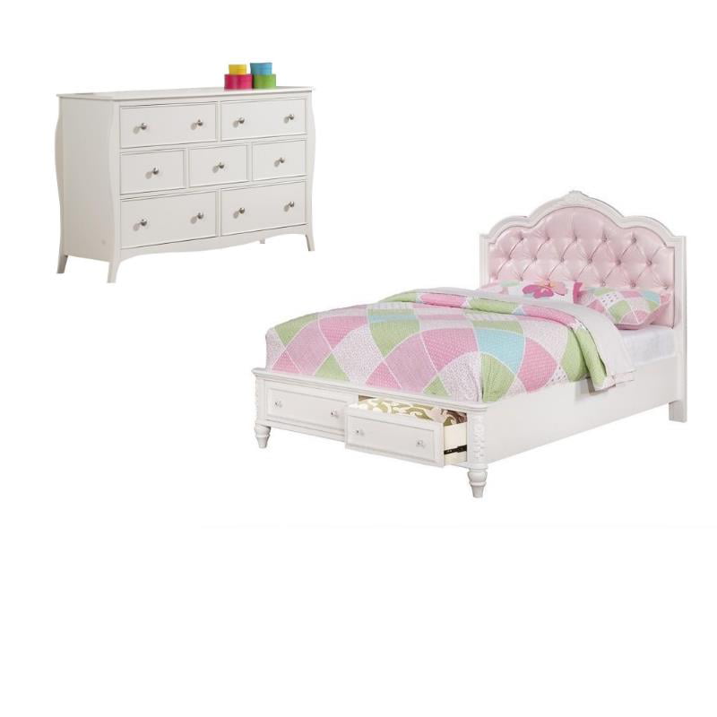 Tufted Twin Bed And 7 Drawer Dresser, Twin Bed Over Dresser