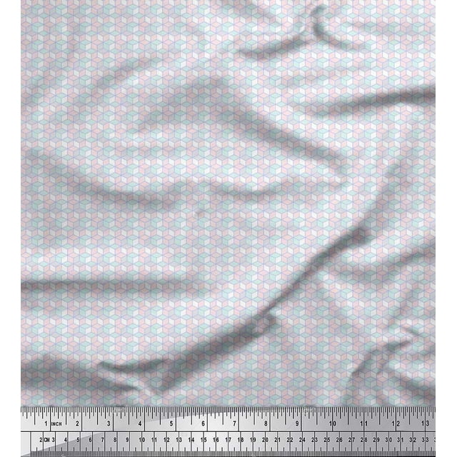 Soimoi Velvet Fabric Geometric Cube Shirting Print Fabric by Yard 58 Inch Wide