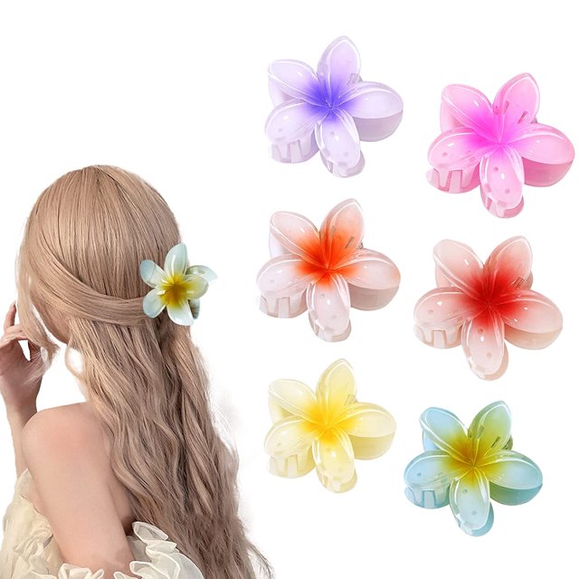 Pinzas para el cabello con flores hawaianas Frangipani 6 piezas color aleatorio JM
