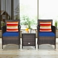 thumbnail image 3 of Gymax 3PCS Patio Rattan Chair & Table Furniture Set Outdoor w/ Navy Cushion, 3 of 10