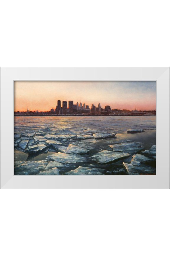 Braithwaite, Bruce 14x11 White Modern Wood Framed Museum Art Print Titled - Ice Floes on the Delaware, Philidelphia