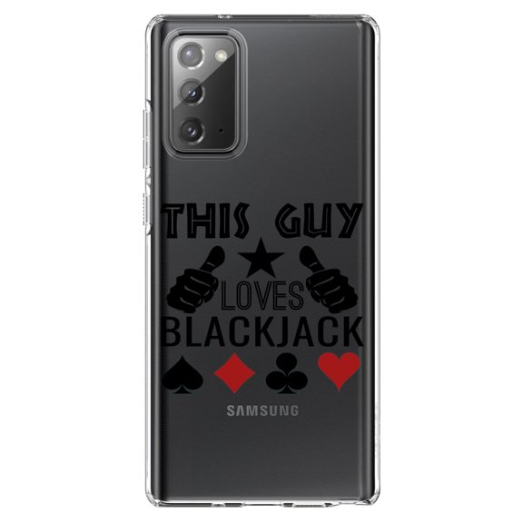 DistinctInk Clear Shockproof Hybrid Case for Galaxy Note 20 ULTRA (6.9" Screen) - TPU Bumper Acrylic Back Tempered Glass Screen Protector - This Guy Loves Blackjack