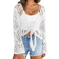 thumbnail image 2 of Women Summer Boho Tops Sheer Crochet Coverup Beach Bathing Swimsuit Cover Ups Shrugs Crop Swimwear Outfits, 2 of 5