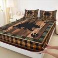 thumbnail image 3 of Homewish Farmhouse Bear Animal Twin Sheet Sets for Men, Black Brown Buffalo Plaid Twin Fitted Sheet, Western Lodge Cabin Flat Sheet, Super Cozy Room Decor, 3pcs, 3 of 7