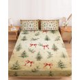thumbnail image 2 of Cal.King Size Fitted Sheet Set - Christmas 3 Piece Bedding Sets 16" Deep Pocket Fitted Sheet with 2 Pillowcases, Winter Vintage Xmas Trees Bow Holly Leaf Beige Brushed Microfiber Hotel Bed Sheets, 2 of 9