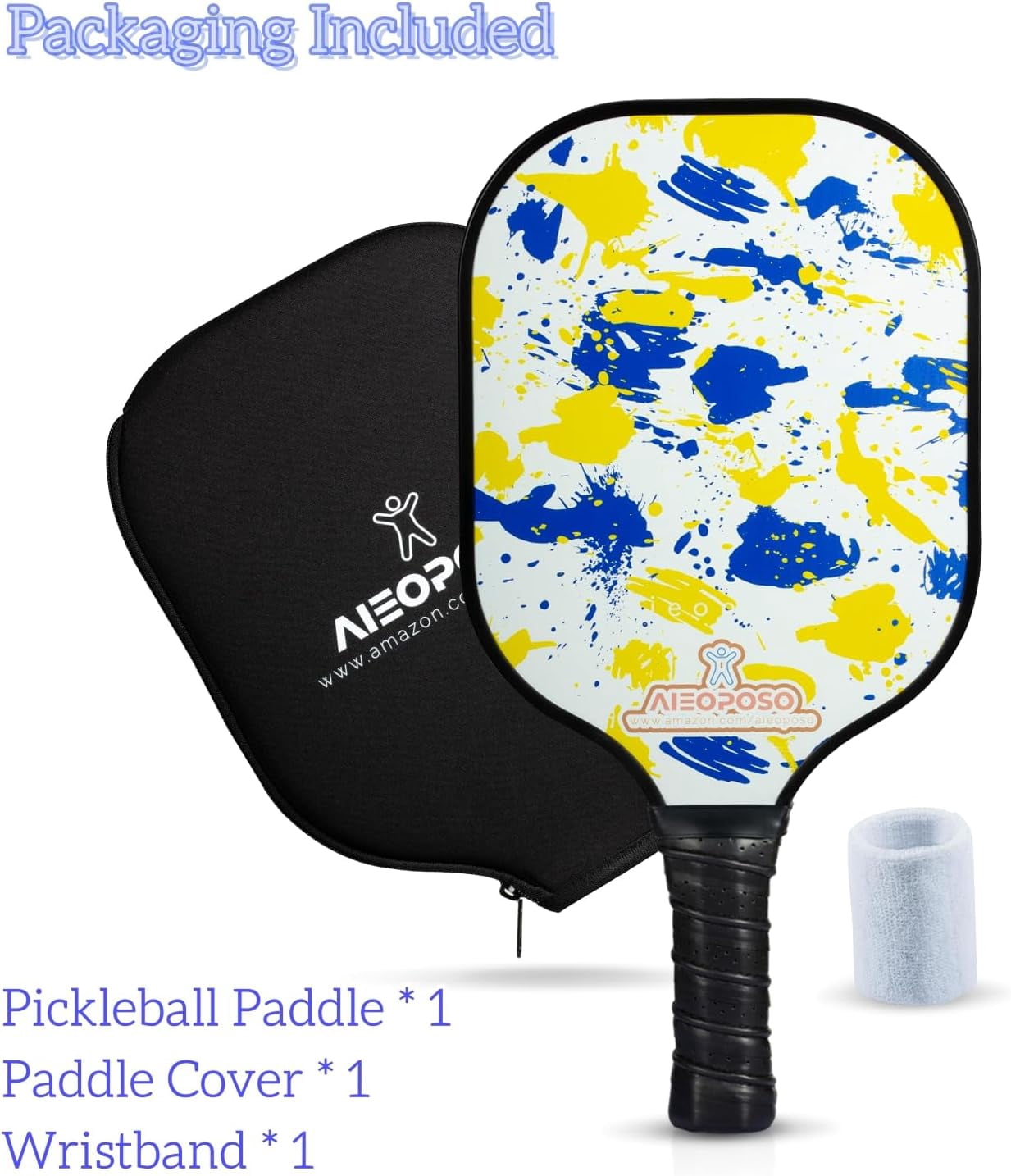 Aieoposo Pickleball Paddles, Pickleball Gift, Fiberglass Pickleball Rackets, Wristbands and Pickleball Cover - Indoor & Outdoor Pickleball Set for Beginners & Intermediate Players