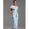 thumbnail image 3 of Vestido BELLA BARNETT azul claro con volantes en un hombro con diamantes, 3 of 4
