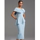 thumbnail image 3 of Vestido BELLA BARNETT azul claro con volantes en un hombro con diamantes, 3 of 4