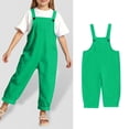thumbnail image 1 of WENXIAOO Little Girls Jumpsuits Overalls Back to School Romper Green Rompers with Pockets Spring Summer Romper Girls Rompers Size 4-5 Years, 1 of 5