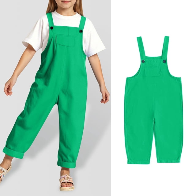 WENXIAOO Little Girls Jumpsuits Overalls Back to School Romper Green Rompers with Pockets Spring Summer Romper Girls Rompers Size 4-5 Years