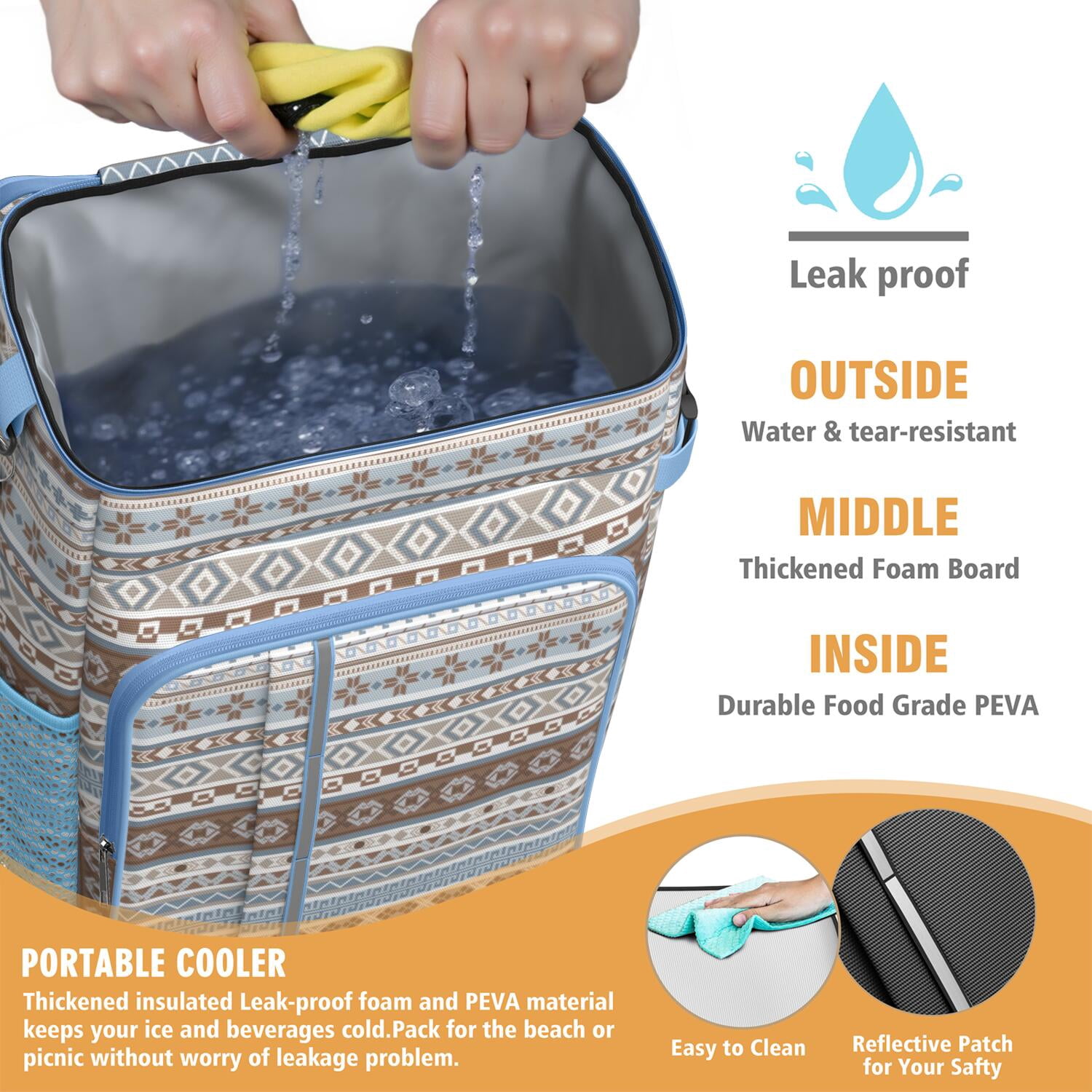 Travel Cooler Bag - Boho Bohemia Pioneer Flower Geometric Line Art Camping Beer Cooler Backpack with Bottle Opener- Waterproof Insulated Picnic Backpacks - Cooler Bag for Beach