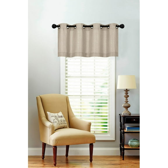 Oversized Soid Colored Grommet Top Textured Window Valance - Taupe