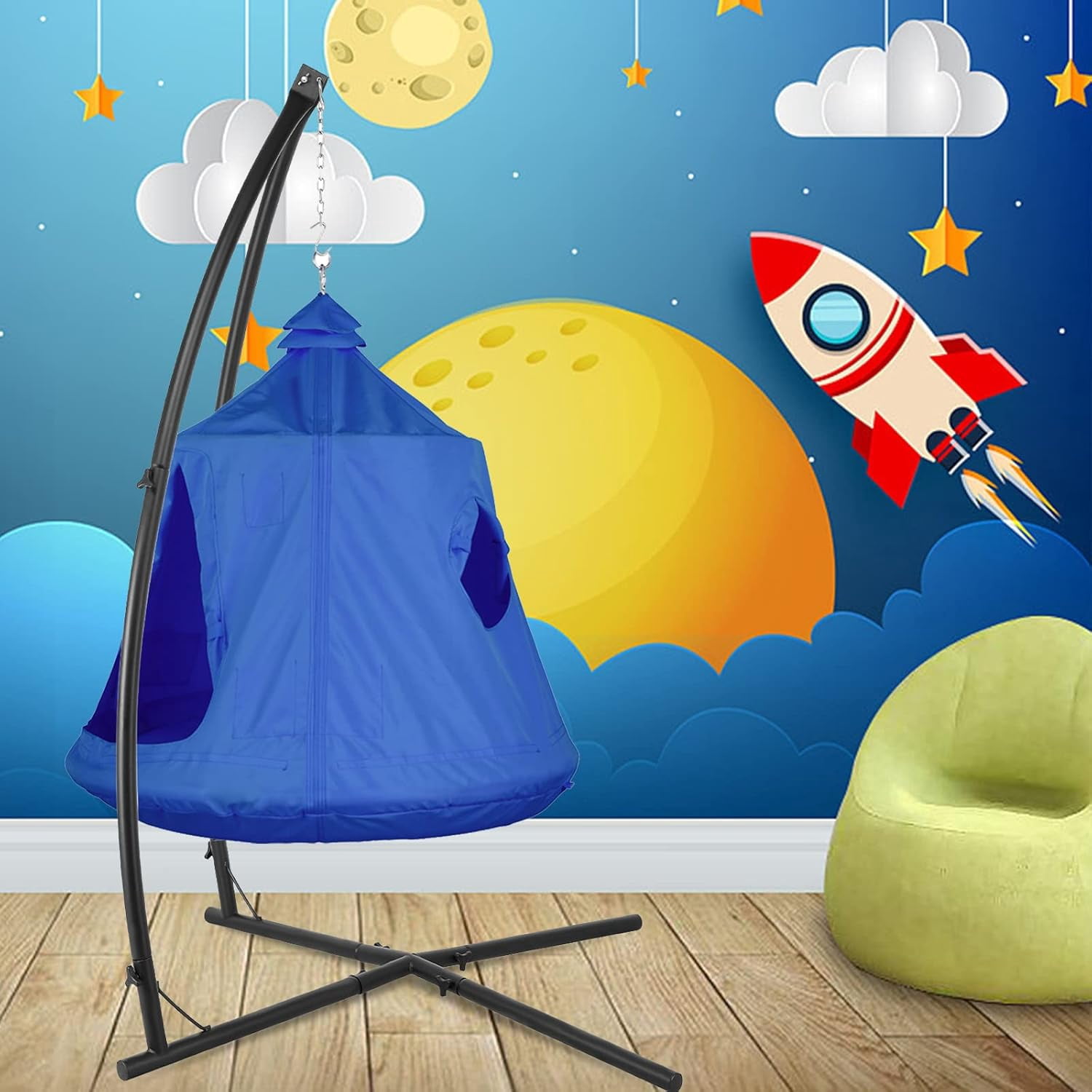 Arlopu Hammock Chair Stand with Swing Chair, Hanging Tree Tent with Steel Stand Combo Set, Play House Tree Tent with Steel Frame for Indoor Outdoor Use
