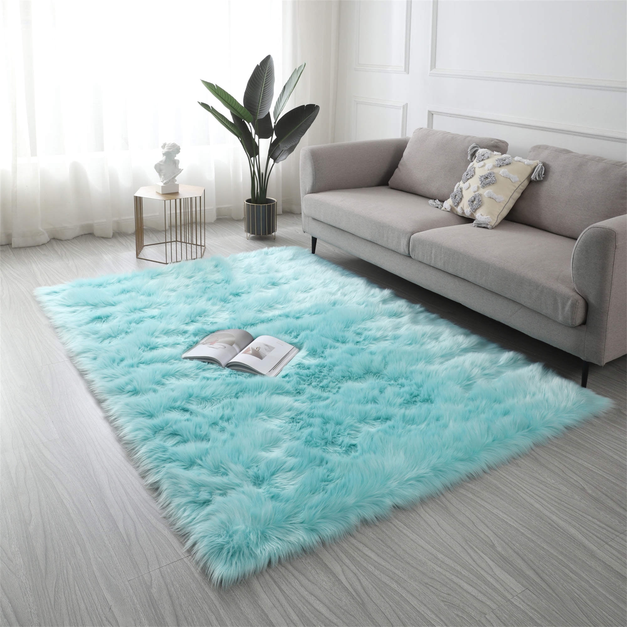 60"x35.5" Ultra Soft Fluffy Rugs, Faux Fur Sheepskin Area Rug for