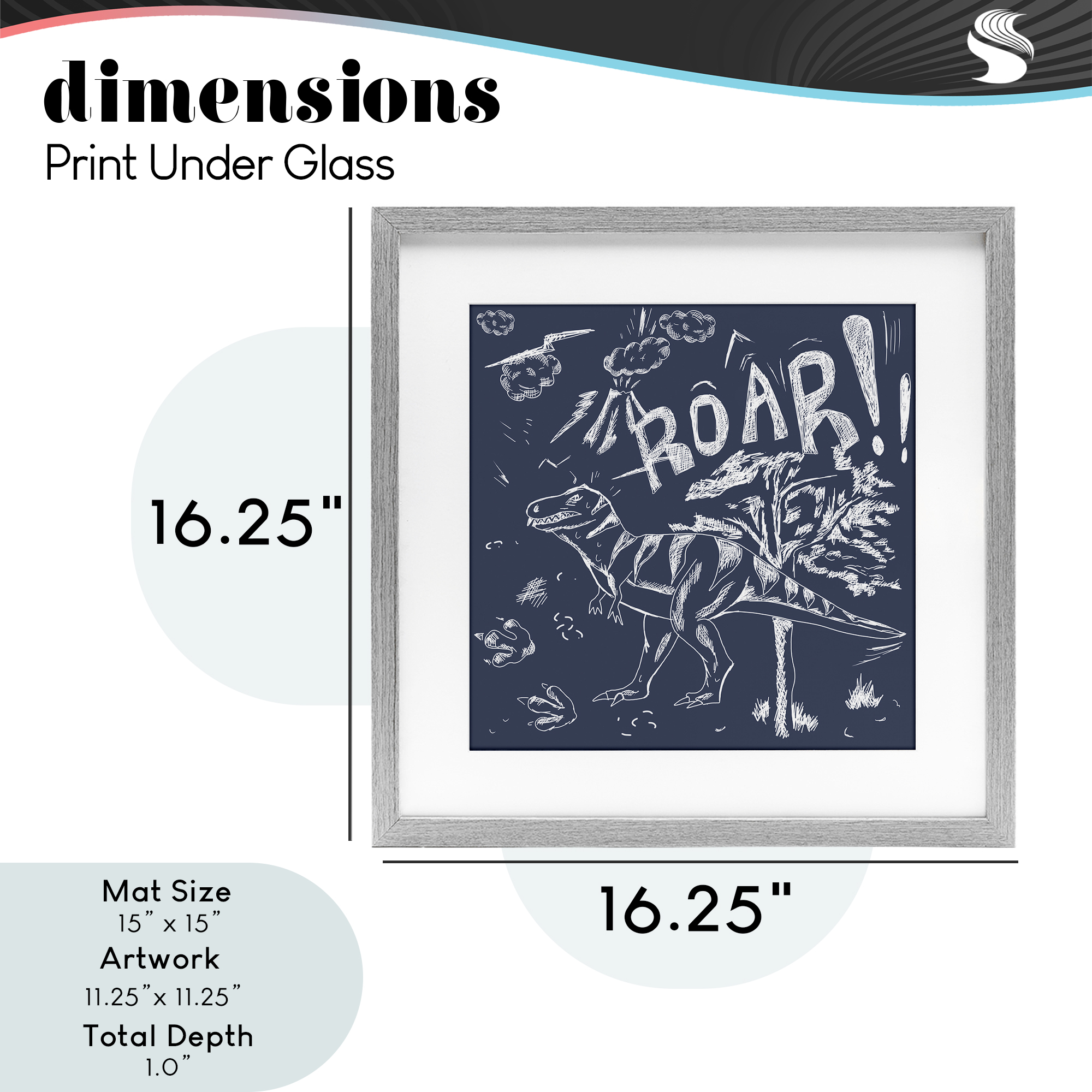 Sketchy Roar Dinosaur Gray Framed Print Under Glass, design by HUE and MI and Sangita