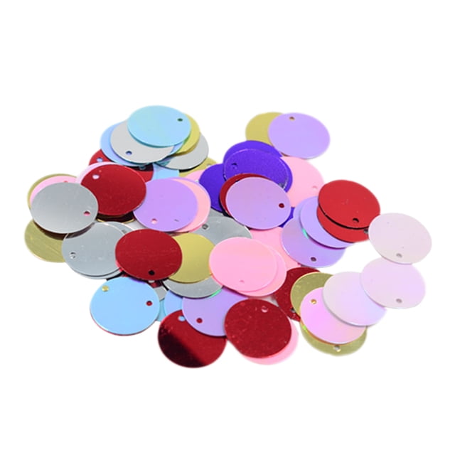 130 x bricolaje de costura artesanal paillette de lentejuelas para prendas de vestir y joyas - mixed color sunnimix artesanía de coser, bolsa con aprox. 130 discos redondos de plástico de 16 x 16 mm (0.63 in) en colores mixtos; cada disco plano tiene un pequeño agujero para coser. Vista frontal sobre fondo blanco; mezcla de acabados reflectantes y mate, ideal para decorar prendas, vestidos y proyectos de joyería, también adecuada para manualidades DIY.