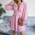thumbnail image 5 of ClodeEU Womens Long Sleeves Chiffon Print Mini Dresse,V-Neck Pleated Spring Summer Dress Pink,Womens Plus XL, 5 of 5