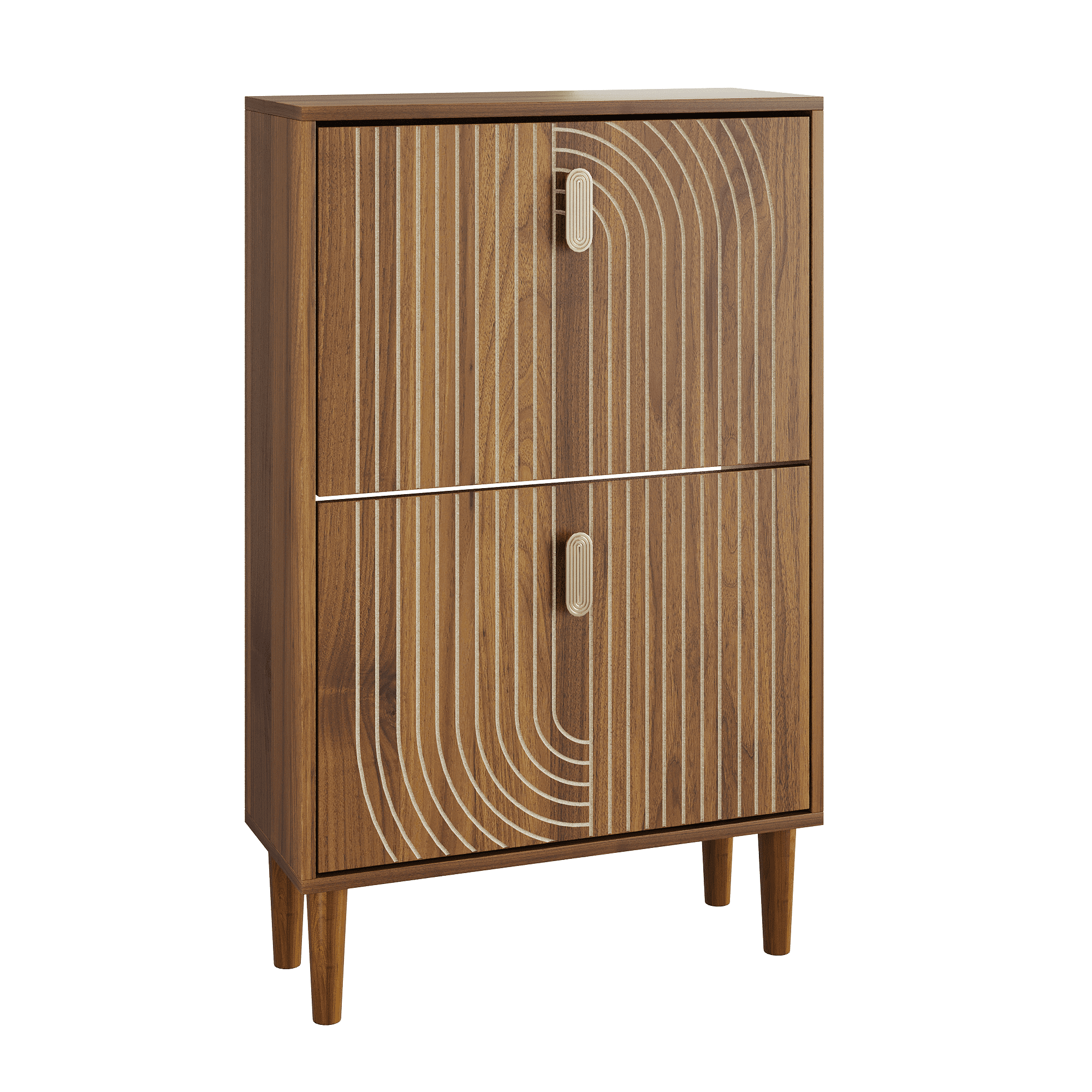 Leumius Shoe Storage Cabinet with 2 Flip Drawers,Modern Entryway Shoe Organizer Rack with Metal Handles & Adjustable Shelves for Entryway,Living Room,Apartment,Brown
