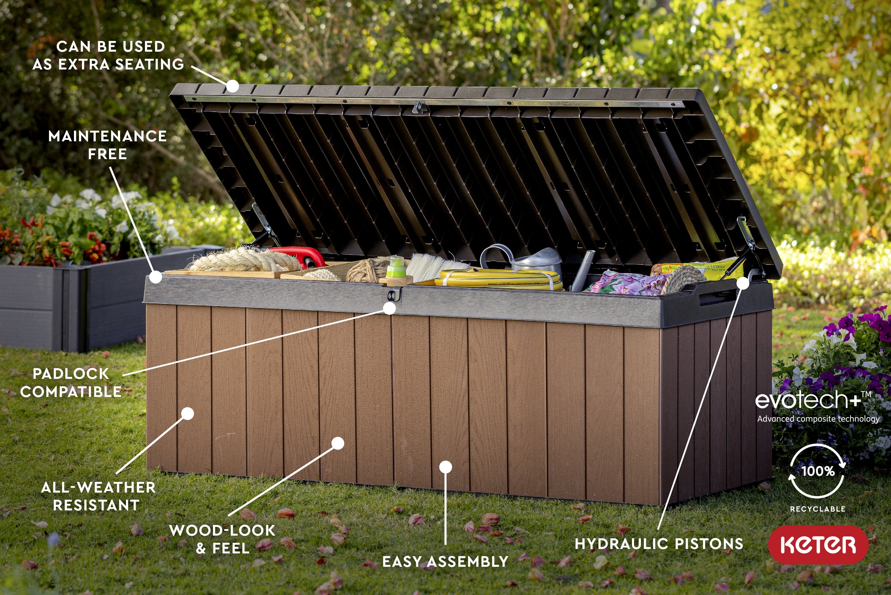 Keter Darwin 100 Gallon Durable Resin Outdoor Deck Box Storage Organization, Brown