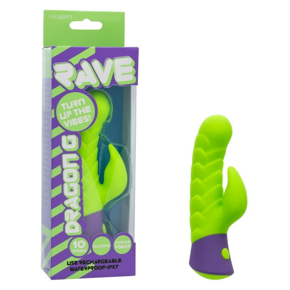 CalExotics Rave Dragon G Rechargeable Silicone Rabbit Vibrator, Green/Purple