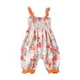 thumbnail image 5 of Girls Floral Jumpsuit Sleeveless Smocked Cute Satin Pants Bodysuit Rompers Baby Bloomers Silk Funny Baby Onesies, Orange, 0 Months, 5 of 6
