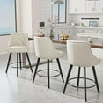 thumbnail image 6 of VINGLI 26" H Swivel Barstools Set of 2, Linen Fabric Upholstered Counter Stool with Back, Kitchen High Chairs Counter Height Bar Stools with Cushion, Solid Wood Legs, Beige, 6 of 7