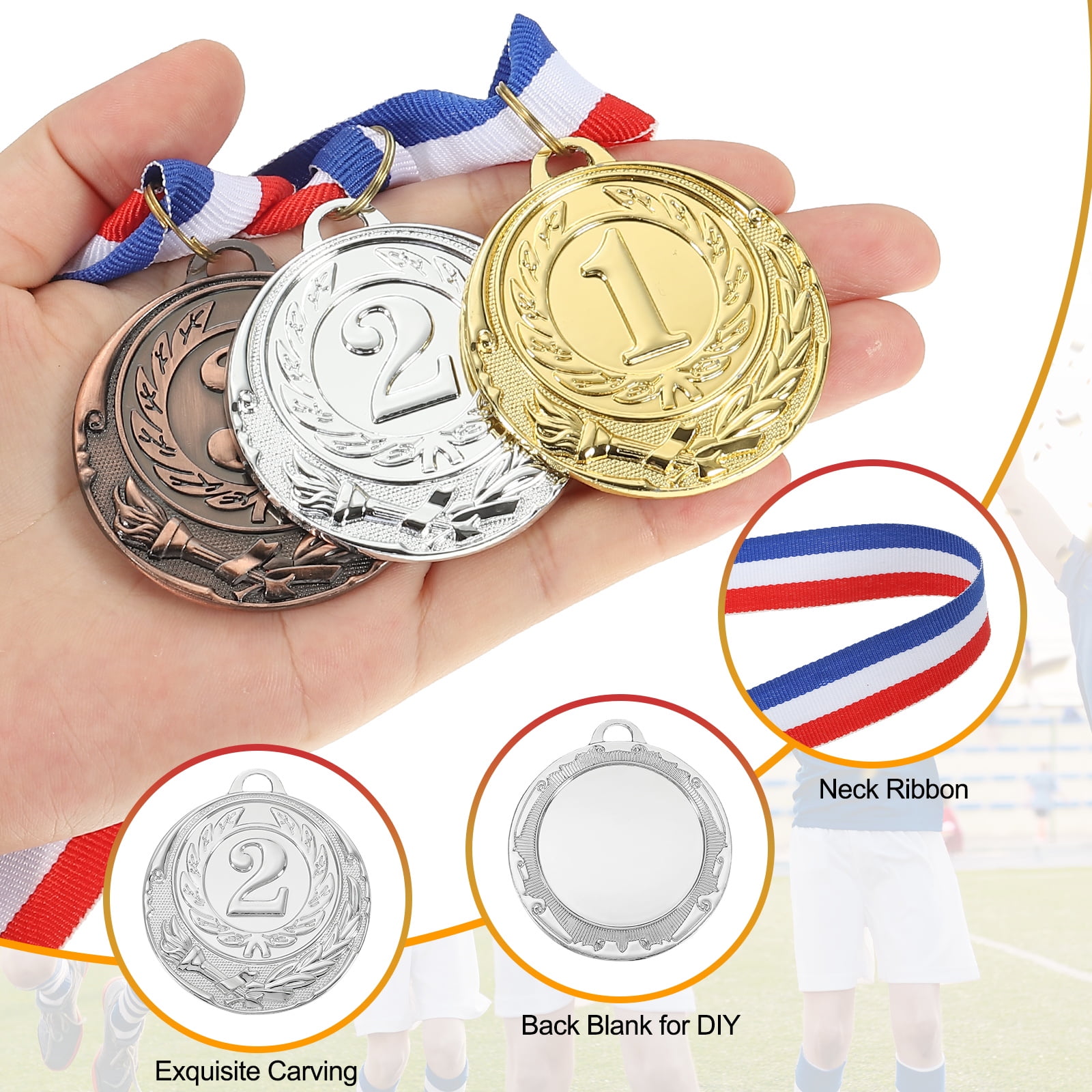 Uxcell 2 Inch Silver Award Medals Metal Winner Medals with Neck Ribbon for Sports Competitions Party Favors 18 Pieces