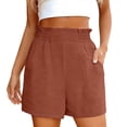 thumbnail image 2 of Linen Shorts for Women Summer Casual Elastic High Waist Wide Straight Leg Loose Fit Lightweight Beach Shorts with Pockets, 2 of 7