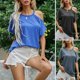 thumbnail image 5 of Camiseta Sexy para mujer, hombro frío, sólido, cuello redondo, manga corta, suelta, verano, Casual, Abanopi Gris/4X-grande, 5 of 7