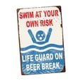 thumbnail image 4 of Nade en su propio riesgo Pintura de estaño de estilo Vintage Funny Vintage Señal de letreros de placa resistente a la intemperie para la piscina de la Estilo B, 4 of 8