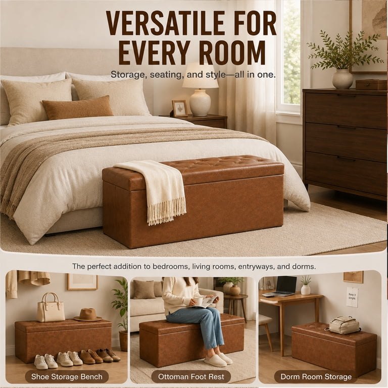Nnovaroom 43 In Storage Ottoman Bench, Brown photo 7