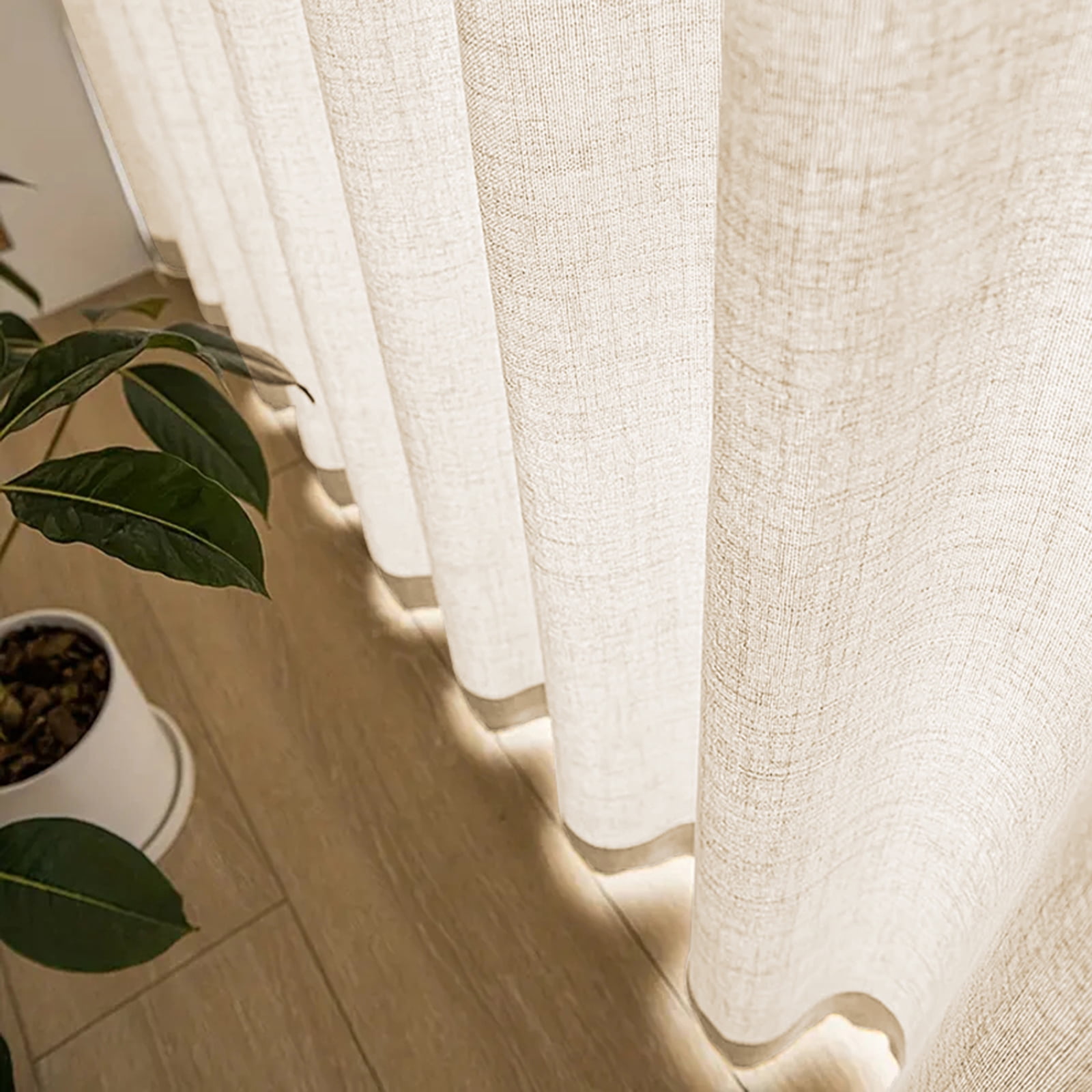 Lapalife Pinch Pleated Sheer Curtains 84 inches Long 2 Panels Set, Linen Pattern Light Filtering Sheer Curtain for Living Room Bedroom with Hooks and Rings, Khaki, 40"x 108"