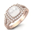 thumbnail image 2 of 6MM Cushion Shape Pearl Split Shank Solitaire Halo With Accent 925 Sterling Silver Rose Vermeil Mother's Day Gift Rings, 2 of 3