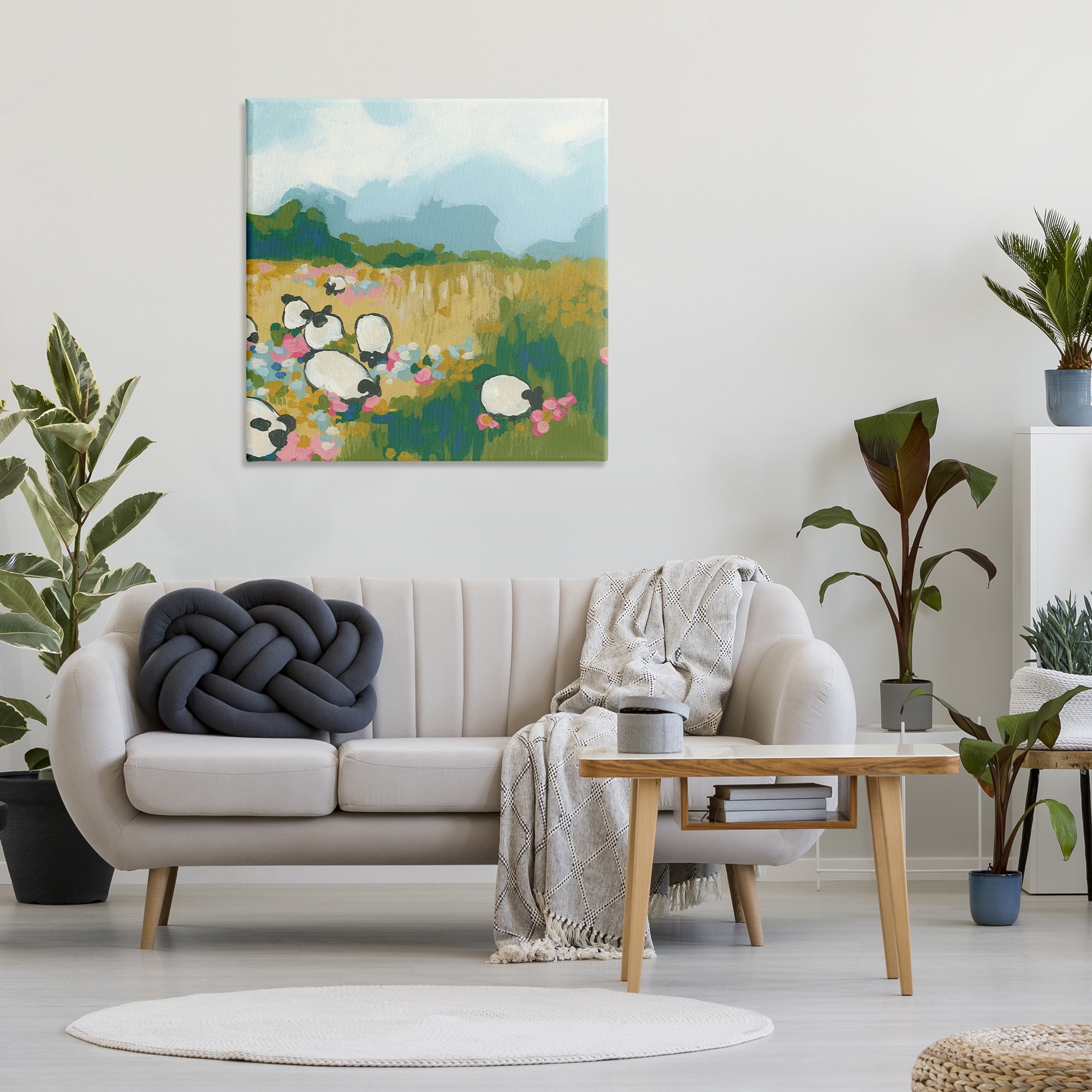 Stupell Industries Abstract Sheep Grazing Landscape Painting Gallery Wrapped Canvas Art Print Wall Art, 36 x 36