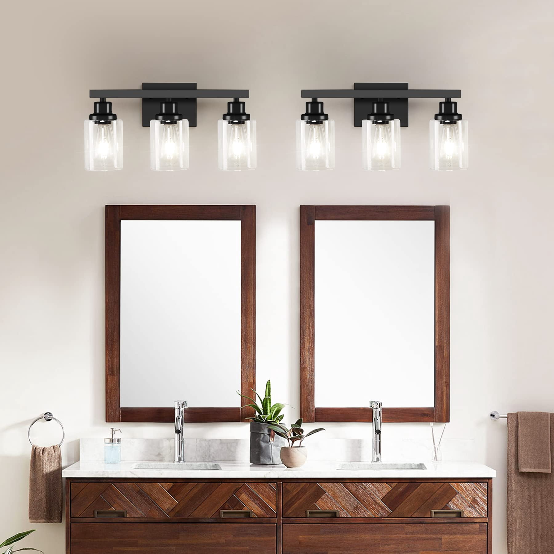 3-light Bathroom Light Fixtures  Black Vanity With Clear Glass Shade Modern Wall Lights Over Mirror Farmhouse Sconces Lighting For Bedroom Livingroom