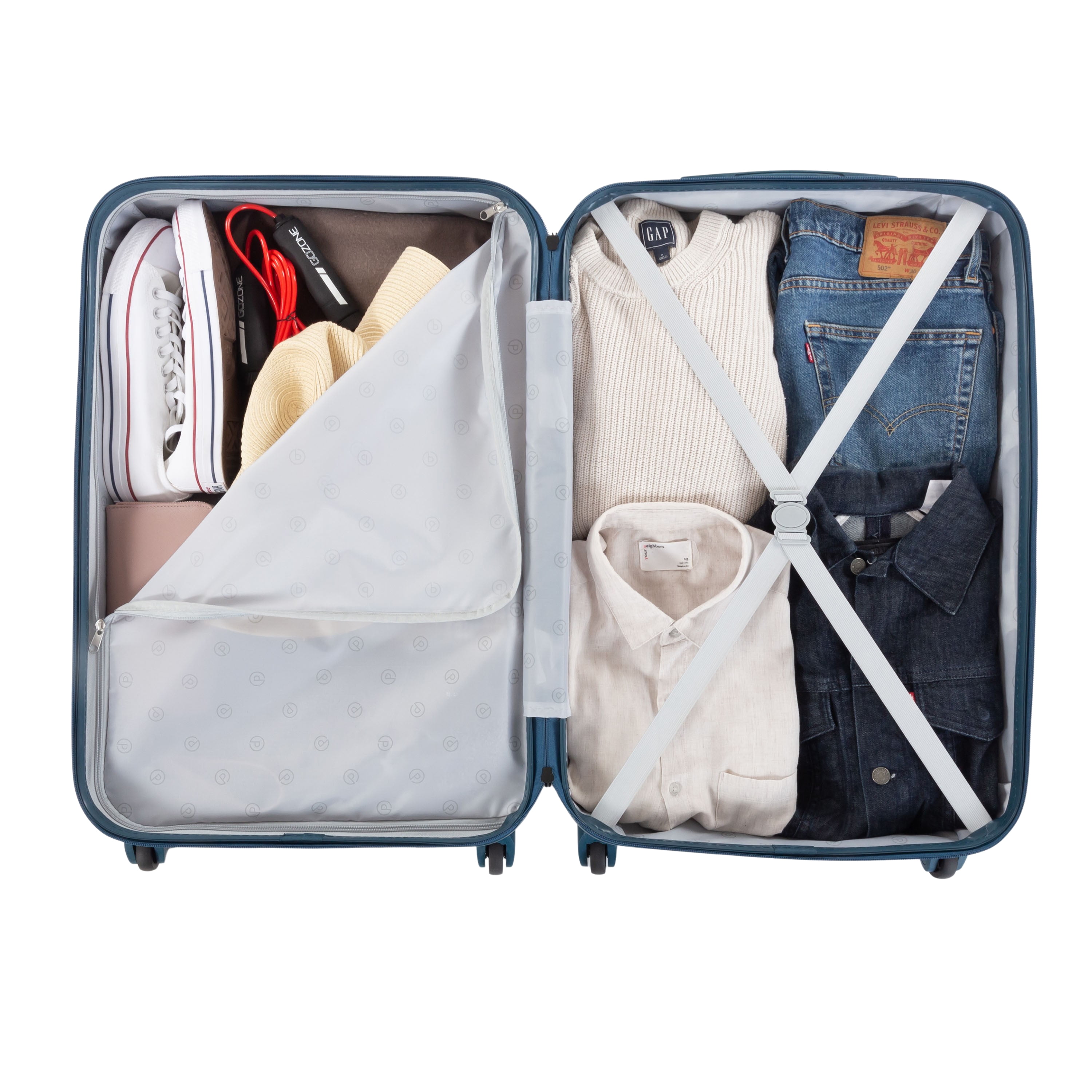 Protege 2-Piece Hardside Spinner Luggage Set with Carry On and Medium Checked Suitcase, Blue