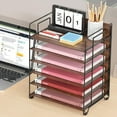 thumbnail image 2 of Wood Desk Organizer - 6 Tier Paper Letter Tray Organizer with Handle,File Organizer for Letter/A4, Metal Paper Storage for Home, Office, School - Black, 2 of 11