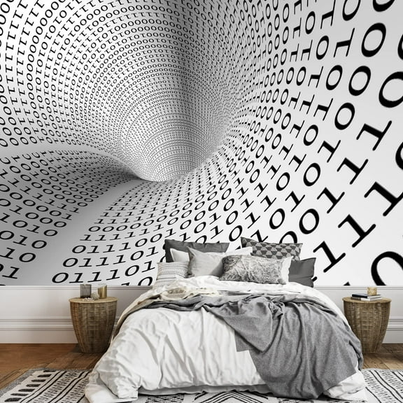 wall26 - Abstract Image of Tunnel with Binary Language - Removable Wall Mural | Self-Adhesive Large Wallpaper - 66x96 inches