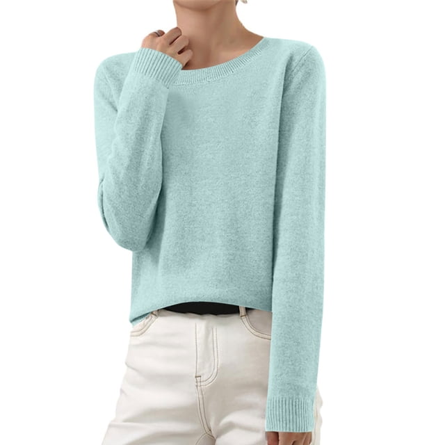 ZVAVZ Offre de Liquidation du Jour Chandail pour Femmes Automne 2025 Chandail Tricoté Col Rond Manches Longues Sans Couture Léger Ajusté Mode Automne pour Femmes 2025