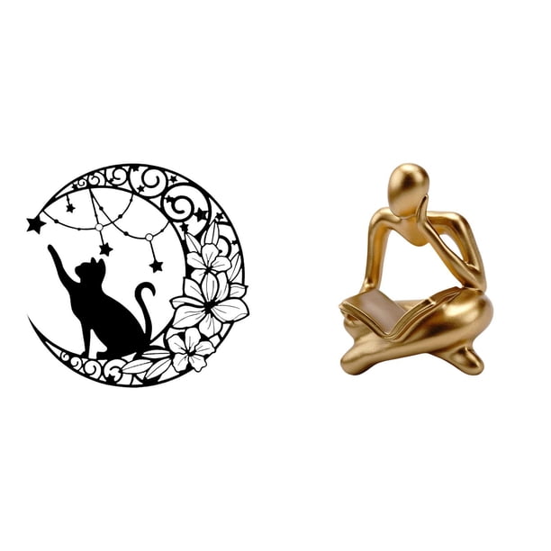 Estatua De Gato De Metal Para Pared, Diseño Abstracto, Pensador, Escultura De Pared De Gato Negro Para Sala De Estar, Estantería De Oficina, Regalos Para Amantes De Los Gatos