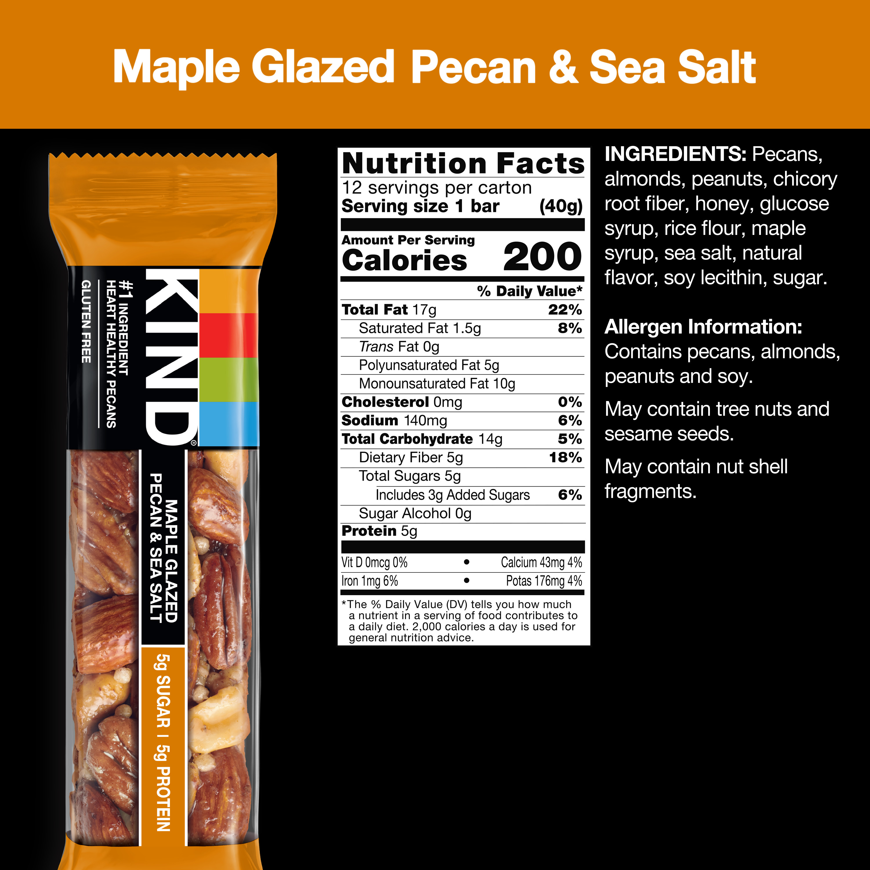 KIND Gluten Free Ready to Eat Maple Glazed Pecan & Sea Salt Snack Bars, 1.4 oz, 12 Count Box - image 3 of 10