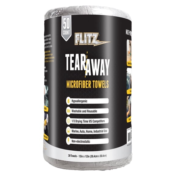 Flitz Ultra Thick Microfiber Buffing Cloths, Tear-Away Roll, 50 Count