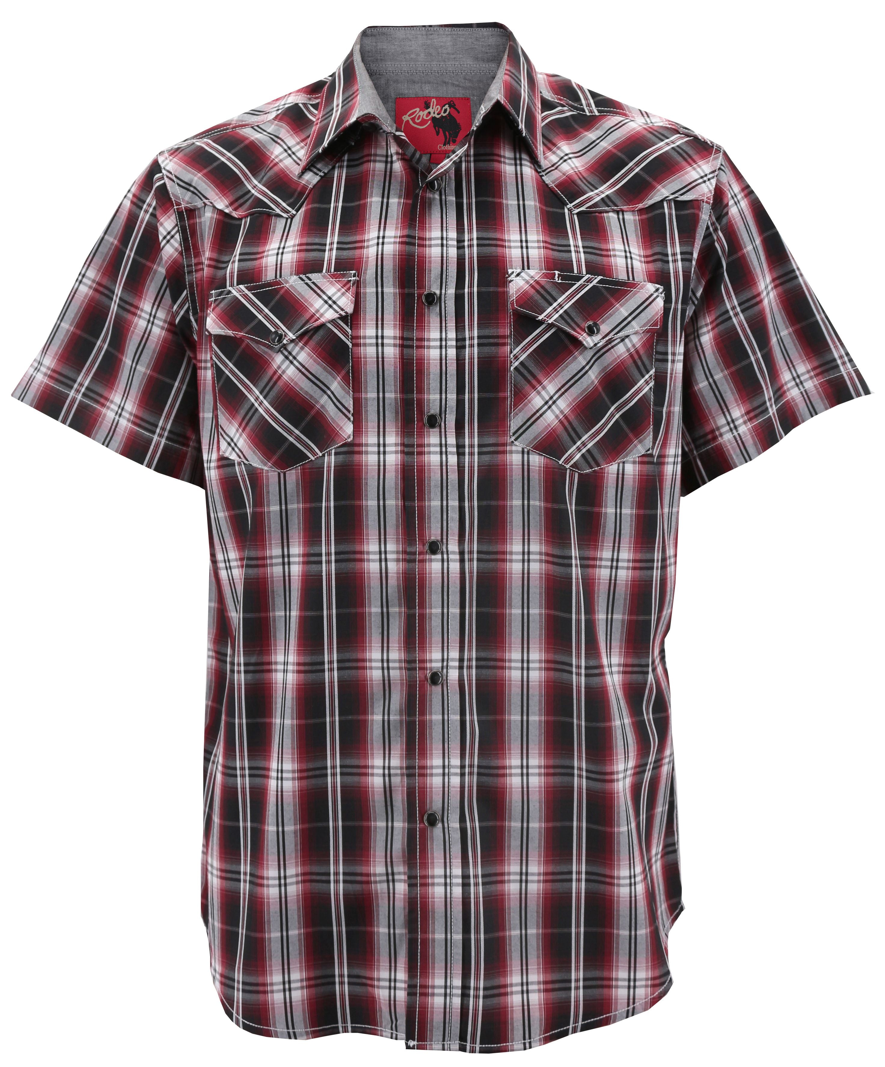 Rodeo Clothing Men's Western Pearl Snap Button Up Short Sleeve Plaid Dress Shirt 