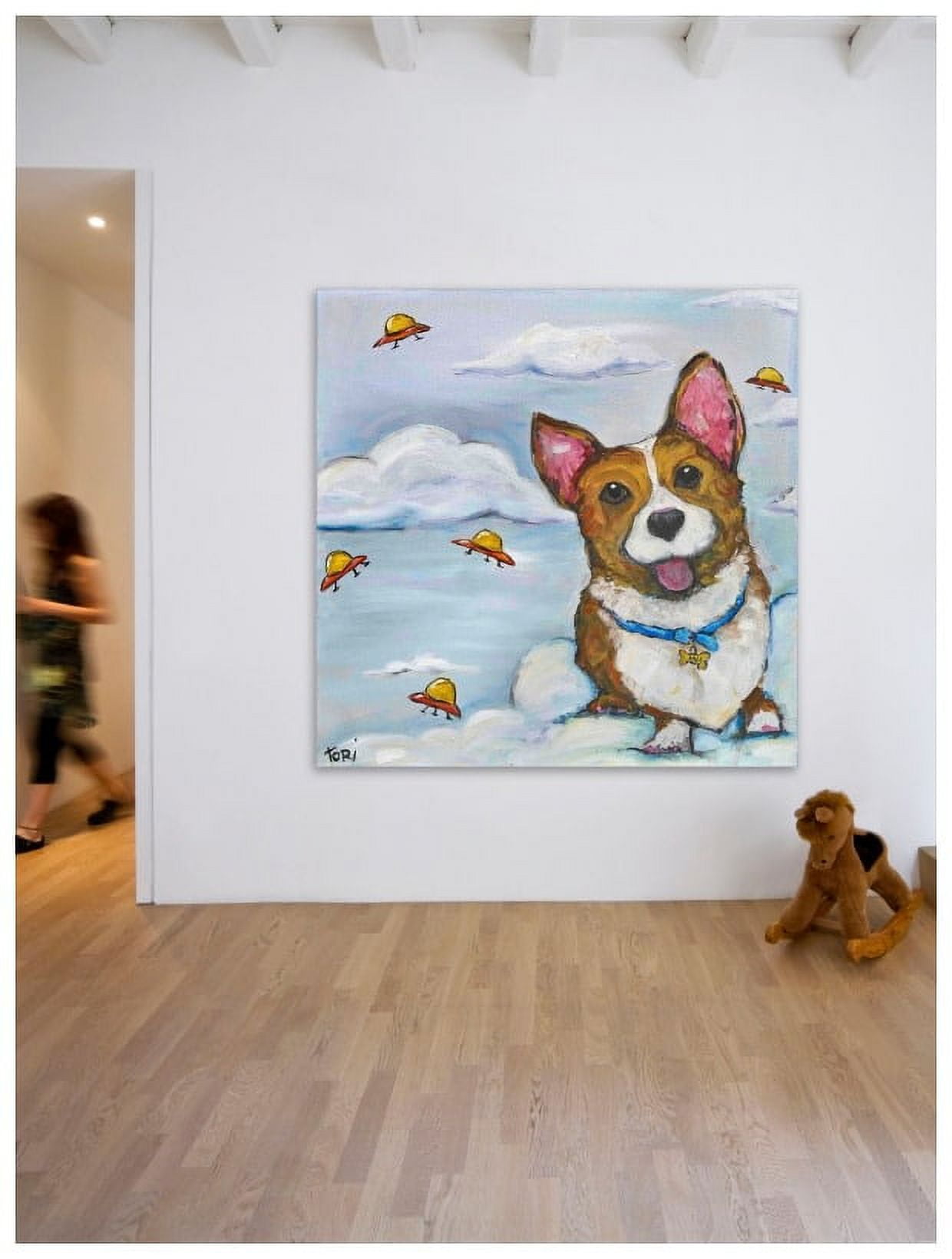 Marmont Hill "Corgi in Space" by Tori Campisi Painting Print on Canvas