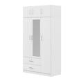 thumbnail image 5 of 3-Door Mirror Wardrobe Cabinet Closet with 2 Drawers and Top Cabinet &Storage Shelves and Hanging Rail, Bedroom Organizer, White, 5 of 7