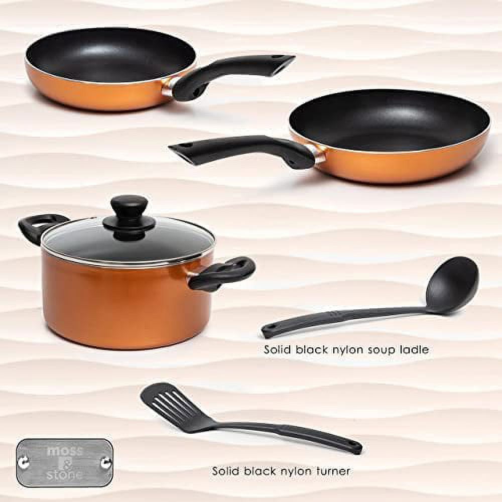 Moss & Stone 4 Peice Pots & Pans Set Nonstick Cookware Set, Aluminum Pots and Pans, Copper Pots and Pans Set with Glass Lid, Dishwasher Safe, Cooking Set