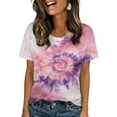 thumbnail image 3 of Lumosvexa Women Graphic Short Shirt Sleeved Tops Womens Casual T-Shirt Crew Neck Tie Dyeing T Shirt Pink Size 2XL, 3 of 10