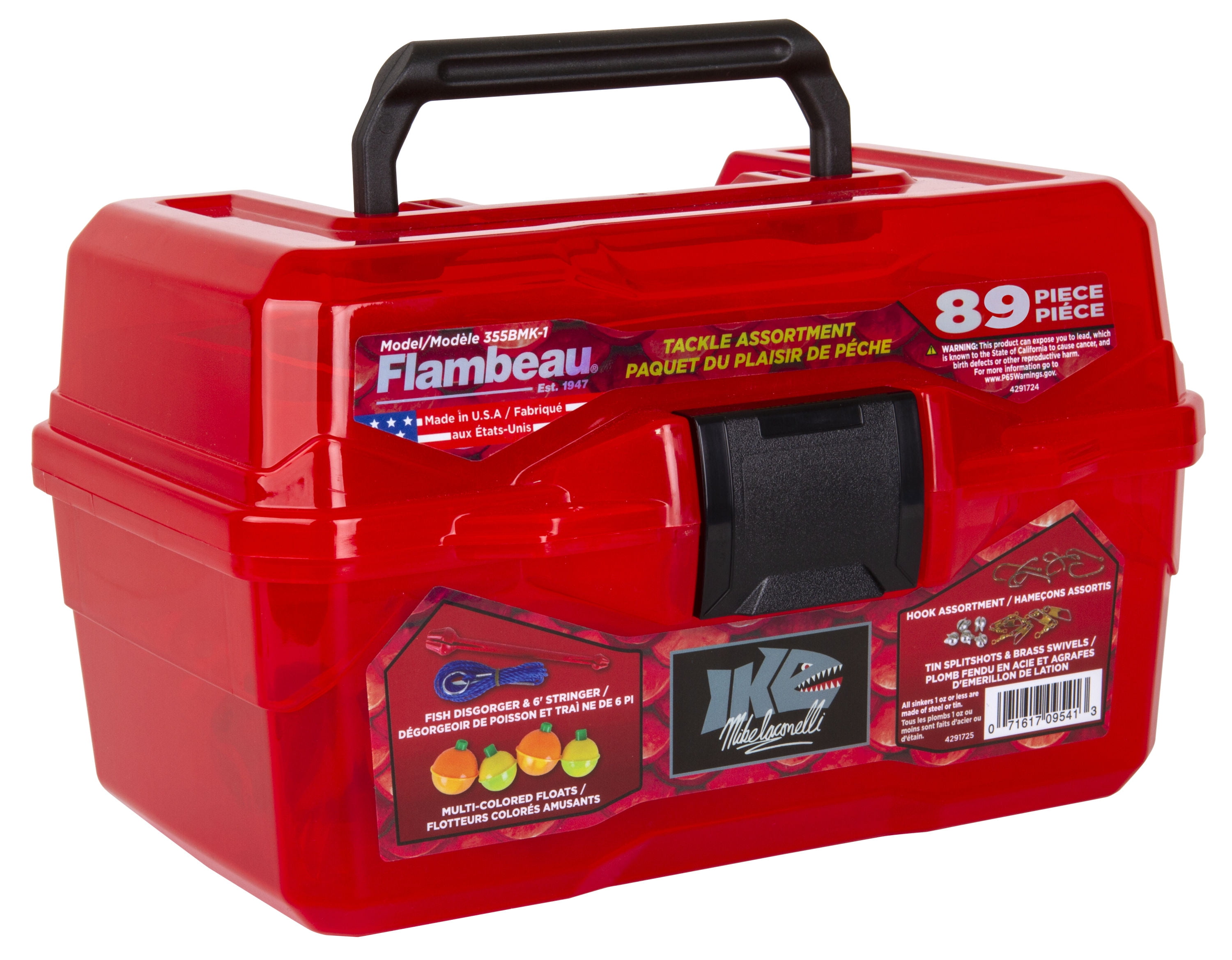 Flambeau Outdoors, Ike Bigmouth Tackle Box Kids Tackle Box 89 Piece Kit,  Red, Plastic, 8.75 inches long
